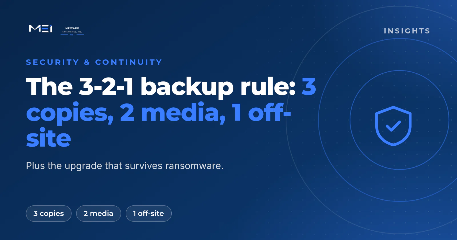 3-2-1 backup rule: three copies of your data on two kinds of media with one copy off-site